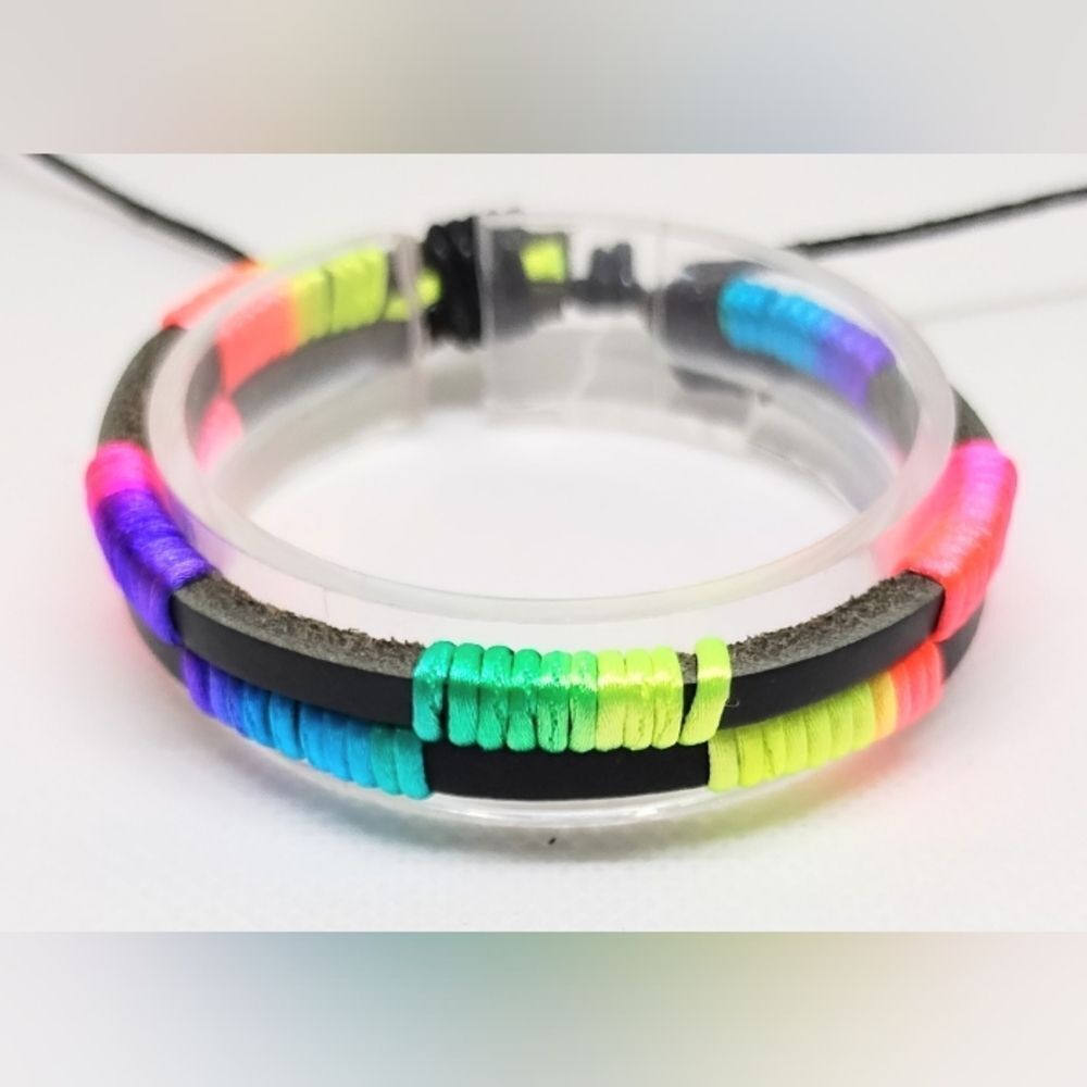Men's bracelet leather layered braided‎ rainbow new e94